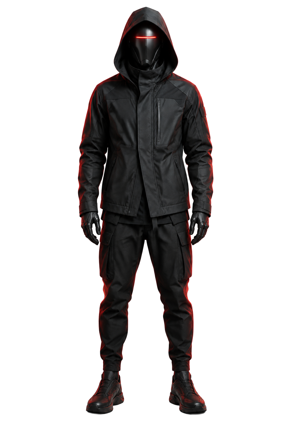 Original hooded android character representing AI and cybersecurity